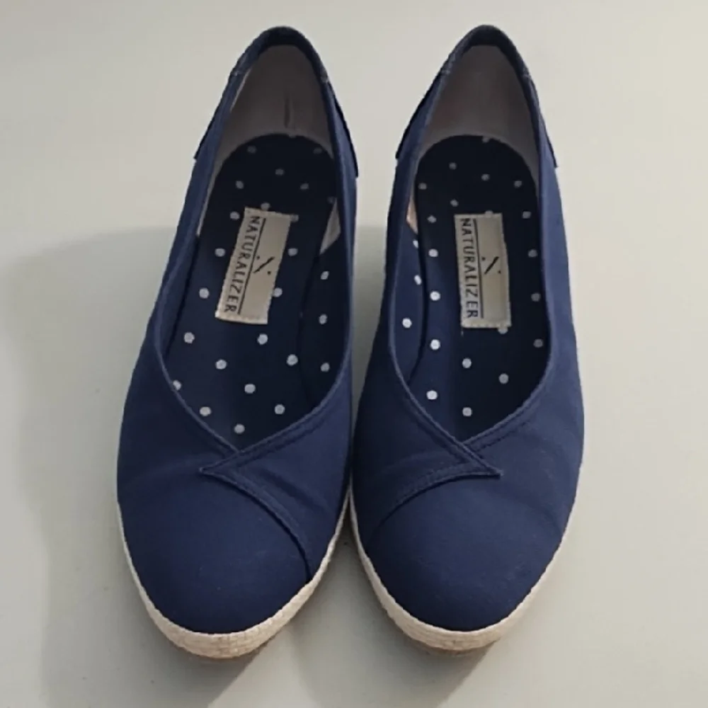 Casual Navy Canvas Espadrilles with Roped Low Wedge Heel Shoes